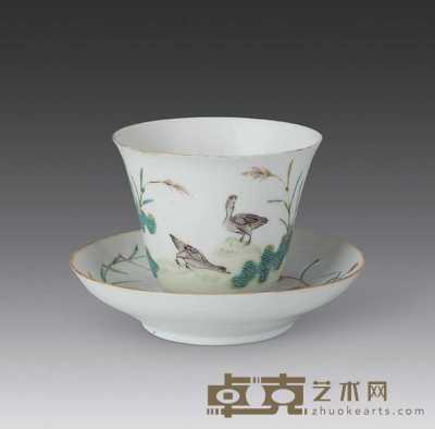 清 粉彩芦雁杯碟(二件) 直径13cm